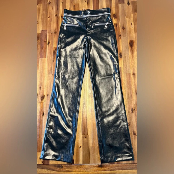 ZARA Black Faux Leather Zipper Straight Leg pants size xs new without tags - Picture 1 of 10